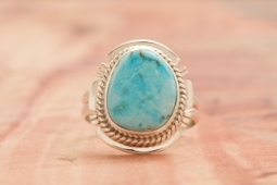 Genuine Kingman Turquoise Sterling Silver Navajo Ring
